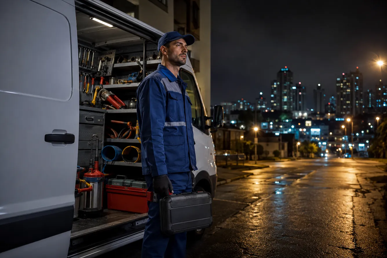 Técnico de desentupidora 24 horas em Mogi das Cruzes pronto para atendimento de emergência